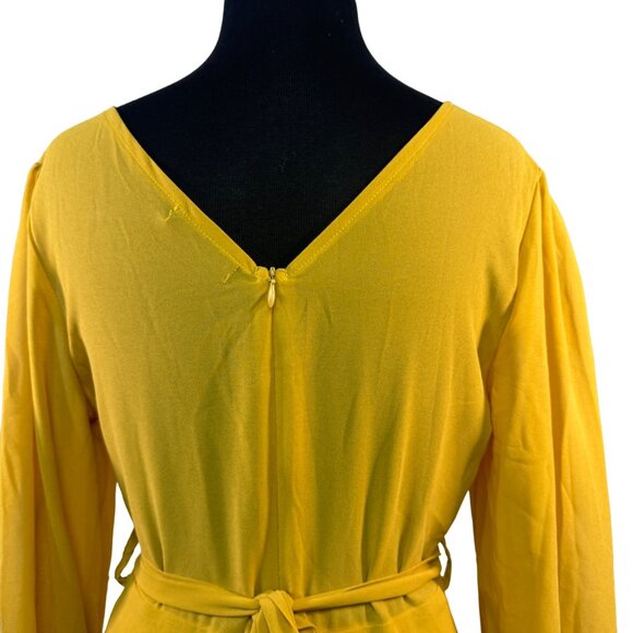 Mustard Yellow Wrap Dress By Shein  US 6 Medium Tiered Ruffle Skirt Long-Sleeve - Picture 7 of 9